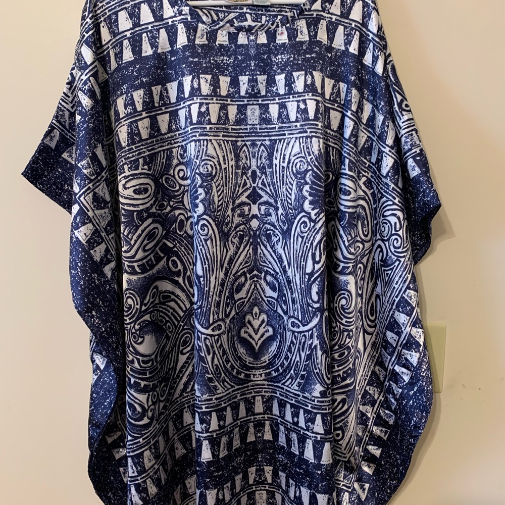 Recollections Navy and White Patterned Swim Coverup
